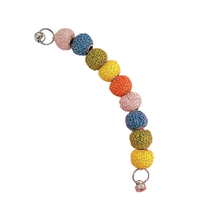 Colorful handmade woven pom pom chain with metal ring clasps for phone case or bag