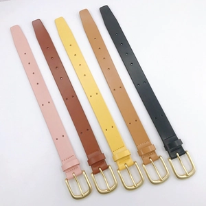 Multi-color leather straps with golden oval buckles shown in a clean diagonal layout