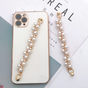 DIY Artificial Pearl Rhinestone Phone Case Charm Chain Alloy Beaded Anti-Fall Mobile Phone Bracelet Strap For Women Jewelry Accessories