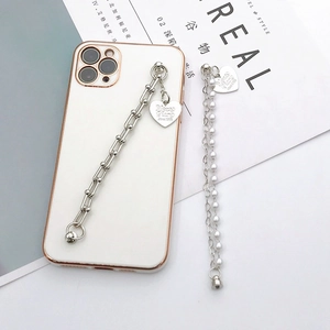 Fashion Alloy Faux Artificial Pearl Heart Charm Bracelet For Women Double Layer U Link Chain Phone Strap Decorative Jewelry Accessory