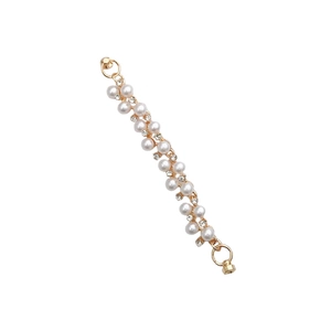 DIY phone case chain featuring white pearls and rhinestone accents with gold metal clasps