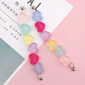 Jelly color acrylic heart phone chain with pastel matte beads and metal lobster clasps