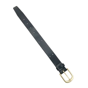 Minimalist black leather wrist strap with a polished gold metal buckle for mobile cases