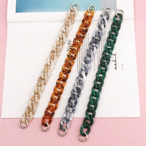 Chaînes à maillons marbrés en acrylique pour coques de téléphone et sacs avec boucles argent