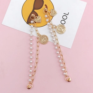 Vintage gold chain with pearl beads, Queen Elizabeth II coin and heart charm