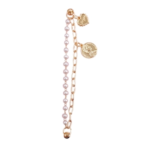 Retro dual-layer bracelet with pink pearls, gold chain, and vintage portrait coin pendant