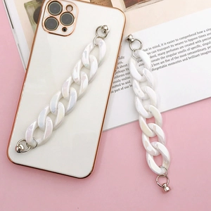 Iridescent white acrylic chain strap for phone cases with metal round clasps