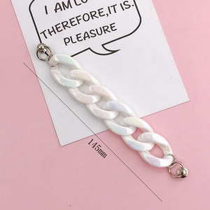 Iridescent white acrylic chain strap with silver metal rings and spherical clasps, 145mm length