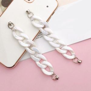 Chunky milky white acrylic chain charm with pearl luster and metal clasps for phone case