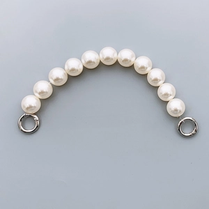 Handmade white pearl phone case handle chain with silver metal spring ring clasps