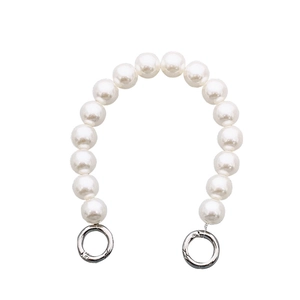 Creamy white pearl bead phone case chain with silver metal spring ring buckles