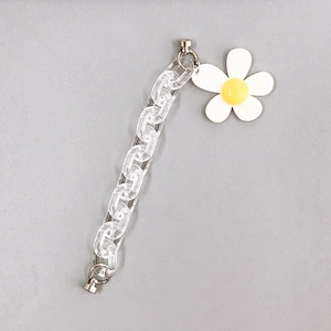 Acrylic daisy pendant charm with transparent chunky chain and silver metal clasp fastener