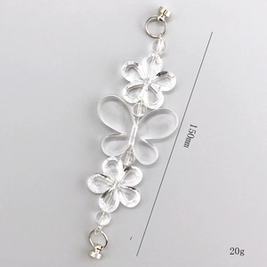 Durchsichtige Handy-Perlenkette mit Acryl Schmetterling und Blume, 150mm Länge