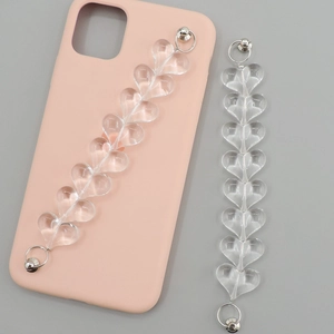 Chaîne de Téléphone en Acrylique Transparent Forme de Cœur Perlé Décoration de Téléphone Accessoire DIY pour Femmes Filles