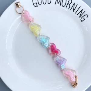 Colorful acrylic heart bead chain with macaron gradients and gold metal ring clasps
