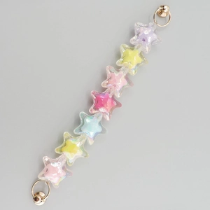 Colorful acrylic star chain charm with iridescent macaron beads and gold metal clasps