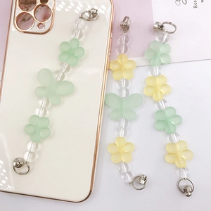 Catenella per cellulare in acrilico con fiori opachi e farfalle e chiusura in metallo
