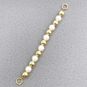 18mm gold plated beads and white pearls handmade chain with two round spring clasps