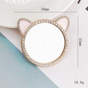 Specchio trucco con orecchie di gatto in strass per cover fai-da-te, telaio 58x55mm