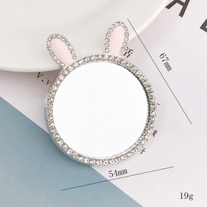 Specchio con orecchie di coniglio e strass per cover fai-da-te, mini specchio rosa 67x54mm