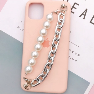 Trendy Splicing Armband Witte Imitatieparel Zilveren Metalen Ketting Sieraden Accessoire Voor Dames Sweet Cool DIY Telefoonriem