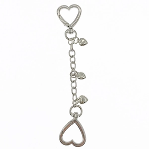 Silver heart-shaped clasp metal keychain with heart pendants and spring carabiners