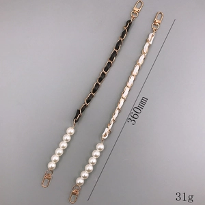 DIY pearl and leather strap chain for bags and phone cases with gold lobster clasps