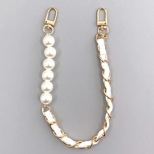 Elegant pearl and gold leather chain accessory for handbags with lobster clasps