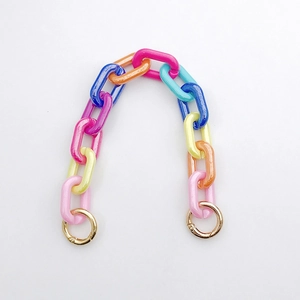 Colorful acrylic chunky chain strap with gold round spring buckles for bags and phones