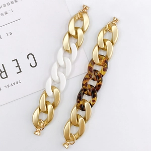 Detail of matte gold and leopard resin chain links with screw clasps for DIY jewelry