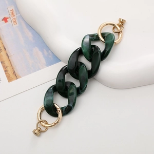 DIY phone case charm with dark green marble acrylic chain links and gold buckles