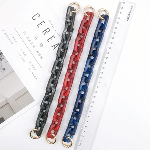 Retro acrylic marble pattern chain handle with gold metal buckles, 30cm length
