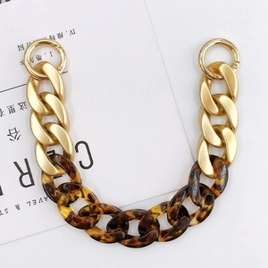 Retro leopard acrylic and matte gold metal chain strap with spring ring clasps for bags