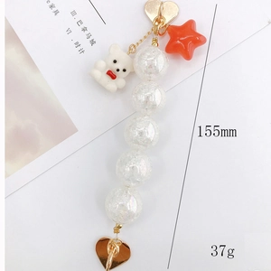 Acrylic crackle bead lanyard with white bear and star charms for phone or bags