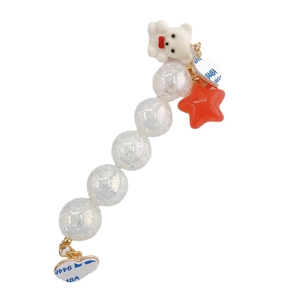 Iridescent acrylic bead phone strap with white flocked bear and red star charms