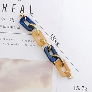 Bracciale retrò in acrilico con maglie in resina blu marmorizzata e ambra, lunghezza 150mm