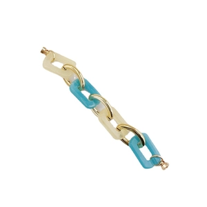 Catena in acrilico bicolore con anelli in metallo dorato giallo e blu