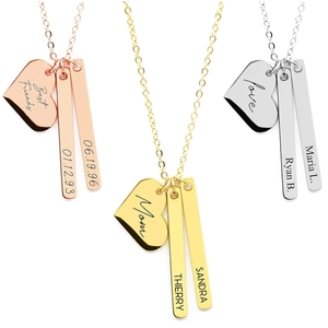 Collier Pendentif Cœur et Barre Personnalisé en Acier Inoxydable Bijoux Gravables pour Femmes Or Or Rose Argent Cadeau Date