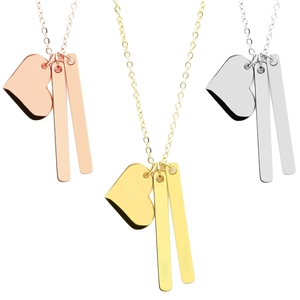 Collier minimaliste en acier inoxydable avec pendentifs cœur et barre en or, rose et argent