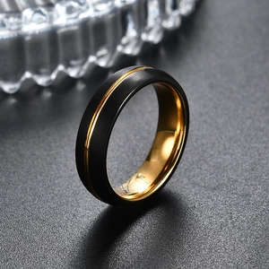 6mm tungsten carbide ring featuring matte black exterior and gold inner band