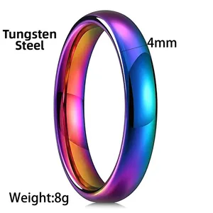 Polished 4mm tungsten ring with vibrant purple and blue gradient finish weighing 8g