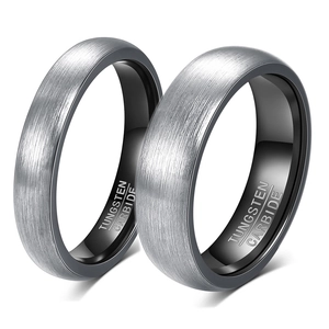 Minimalistisch Wolframkarbid Ring Für Damen Herren Gebürsteter Stahl Außen Schwarz Poliert Innen Dome Stil Mode Finger Schmuck