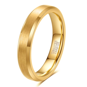 Classic 18K gold brushed tungsten carbide wedding band with polished beveled edges