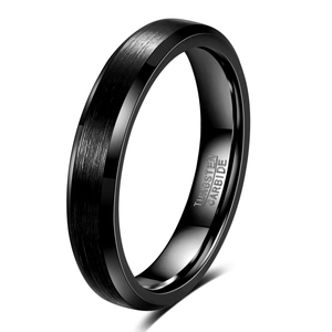 Classic 8mm black brushed tungsten carbide ring with polished edges for men and women