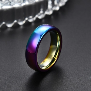 Rainbow gradient tungsten carbide ring with polished dome finish for couples