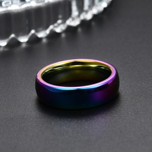 Minimalist rainbow plated stainless steel band ring with polished gradient finish for unisex wear
