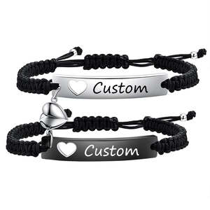 Magnetic Heart Couple Bracelet Stainless Steel Engraved Braided Rope Bracelet For Lovers Matching Jewelry Gift