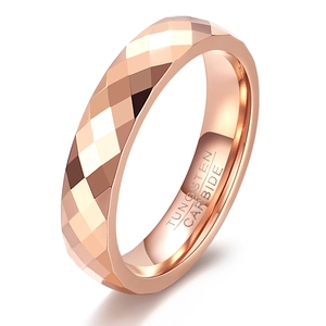 Luxury Rose Gold Tungsten Carbide Ring For Men Women Faceted Rhombus Geometric Couple Ring Wedding Band Fashion Jewelry