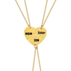 Stainless Steel Heart Puzzle Necklace Set Engraved Mom Sister Son Pendant Family Friendship Jewelry For Women Men