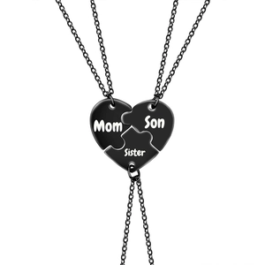 Three-piece black stainless steel heart puzzle necklace for Mom, Son, and Sister